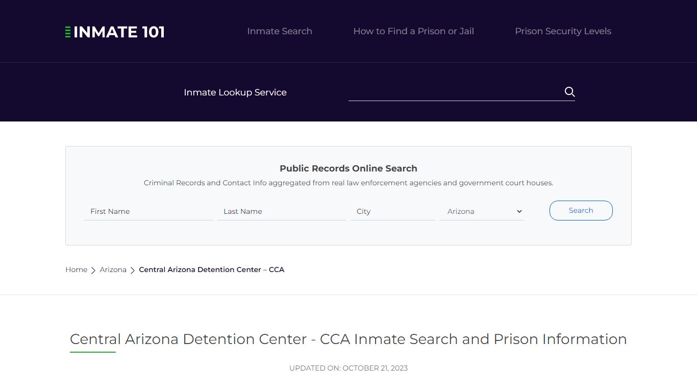Central Arizona Detention Center - CCA Inmate Search, Visitation, Phone ...